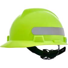 MSA Standard V-Gard Cap Style Hard Hats in Hi Viz Yellow-Green W/ Silver Stripe