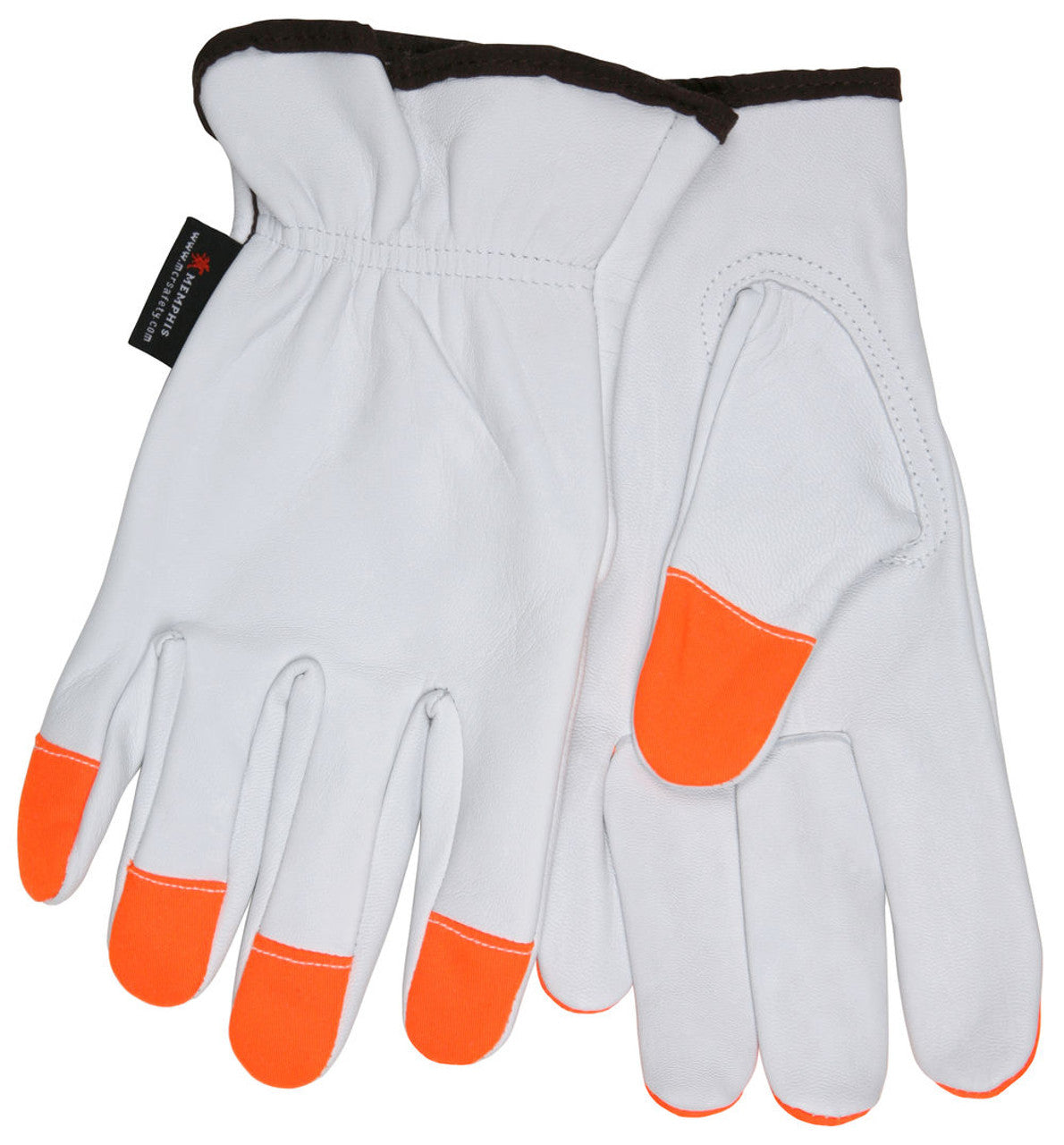 MCR Leather Drivers Work Gloves - Select Grain Goatskin Leather - Orange Accents on Fingertips - Keystone Thumb - Box of 12