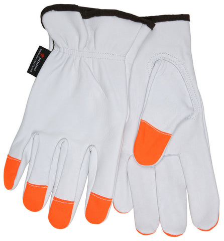 MCR Leather Drivers Work Gloves - Select Grain Goatskin Leather - Orange Accents on Fingertips - Keystone Thumb - Box of 12