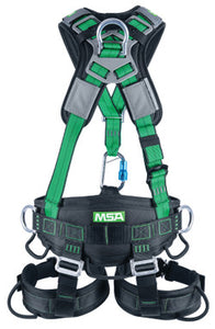 MSA Gravity® Suspension Harness, Aluminum Back, Front, Ventral & HIP D-rings, Lumbar, Shoulder & Leg Padding, Green