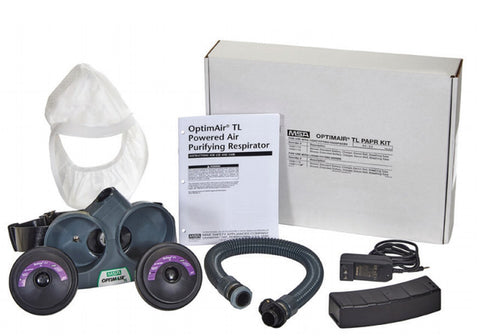 MSA Optimair TL Kit with Low Profile White Hood, HE Filters, Extended Battery Part# 10214805