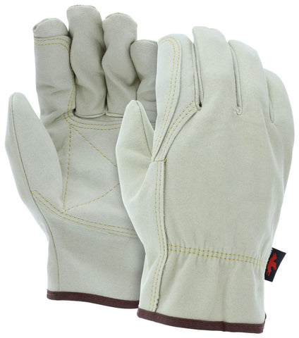 MCR Leather Driver Work Gloves - Beige Synthetic Leather with Split Cow Texture - Double Palm and Wing Thumb - Box of 12