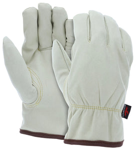MCR Leather Driver Work Gloves - Premium A Grade Beige Synthetic Leather - Split Cowskin Texture - Insulated with Fleece Lining - Keystone Thumb - Box of 12