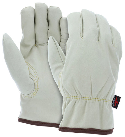 MCR Leather Driver Work Gloves - Premium A Grade Beige Synthetic Leather - Split Cowskin Texture - Insulated with Fleece Lining - Keystone Thumb - Box of 12