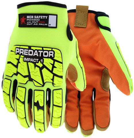 MCR Predator® Mechanics Gloves - Hi-Vis Cut Resistant Work Gloves - Tire Tread TPR on Back, Fingers, and Thumb - Kevlar® Aramid Cut Resistant Palm Liner - Box of 12