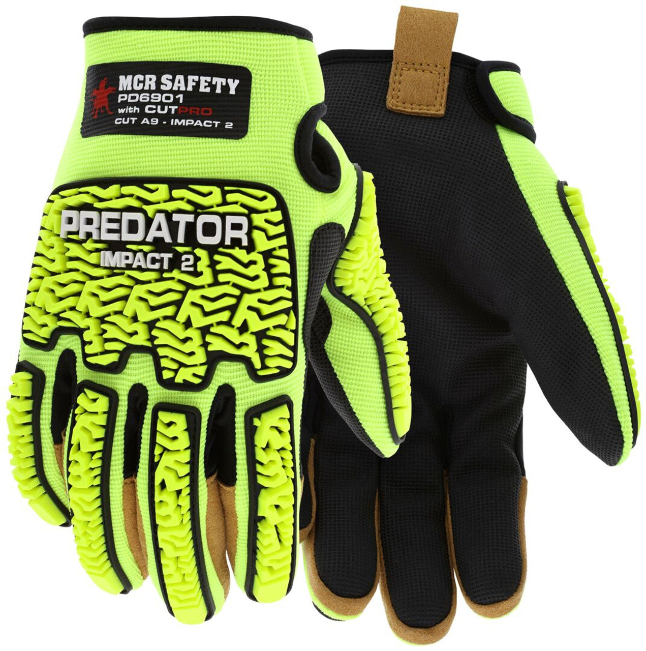 MCR Predator® Mechanics Gloves - Hi-Visibility and Cut Resistant Work Gloves - Tire Tread TPR on Back, Fingers, and Thumb - 360° HyperMax® HPPE Cut Resistant Liner - Box of 12