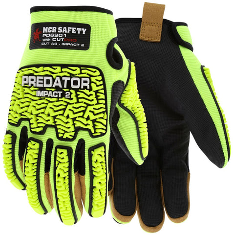 MCR Predator® Mechanics Gloves - Hi-Visibility and Cut Resistant Work Gloves - Tire Tread TPR on Back, Fingers, and Thumb - 360° HyperMax® HPPE Cut Resistant Liner - Box of 12