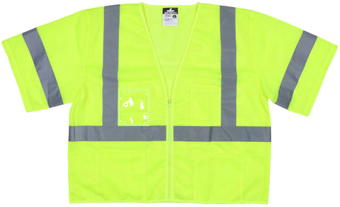 MCR Luminator® Series Hi-Vis Reflective Lime Safety Vest - Zipper Front Closure - Meets ANSI/ISEA 107 Hi-Vis Standard - Type R Class 3 Compliant