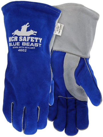 MCR Safety Blue Beast - Foam Lined Leather Welding Work Gloves - Premium A Grade Split Leather - Reinforced Wing Thumb - Box of 12