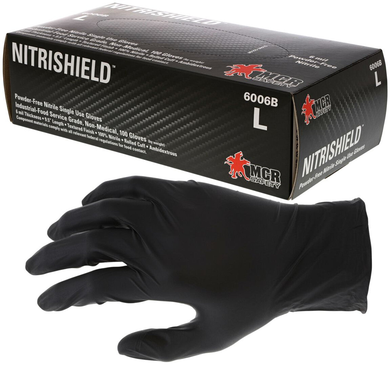 MCR 6 mil Nitrile Gloves - Powder Free - Disposable Nitrile Industrial Food Service Grade - Smooth Palm with Textured Fingers - 9.5 Inches Long - Box of 100