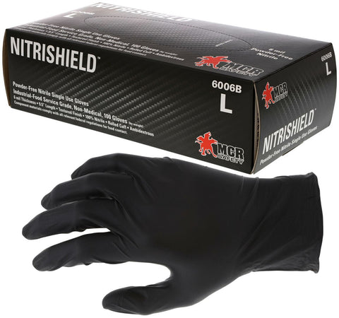 MCR 6 mil Nitrile Gloves - Powder Free - Disposable Nitrile Industrial Food Service Grade - Smooth Palm with Textured Fingers - 9.5 Inches Long - Box of 100