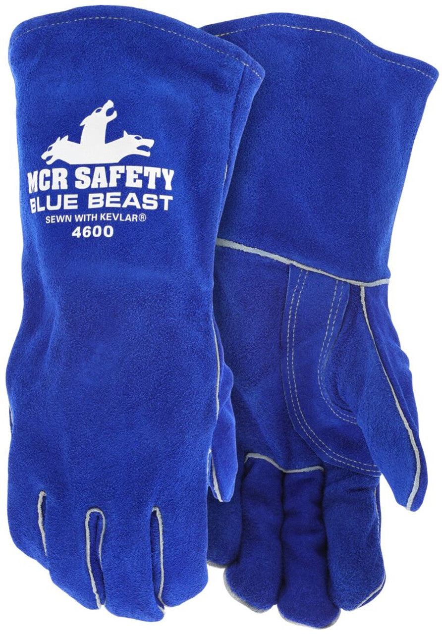 MCR Safety Blue Beast - Leather Welding Work Gloves - Jersey Lined - Premium A Grade Side Split Leather - Reinforced Palm and Thumb Strap - Wing Thumb Design - Box of 12