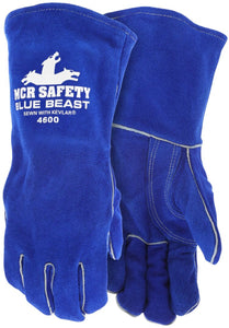 MCR Safety Blue Beast - Leather Welding Work Gloves - Jersey Lined - Premium A Grade Side Split Leather - Reinforced Palm and Thumb Strap - Wing Thumb Design - Box of 12