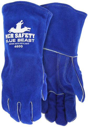 MCR Safety Blue Beast - Leather Welding Work Gloves - Jersey Lined - Premium A Grade Side Split Leather - Reinforced Palm and Thumb Strap - Wing Thumb Design - Box of 24