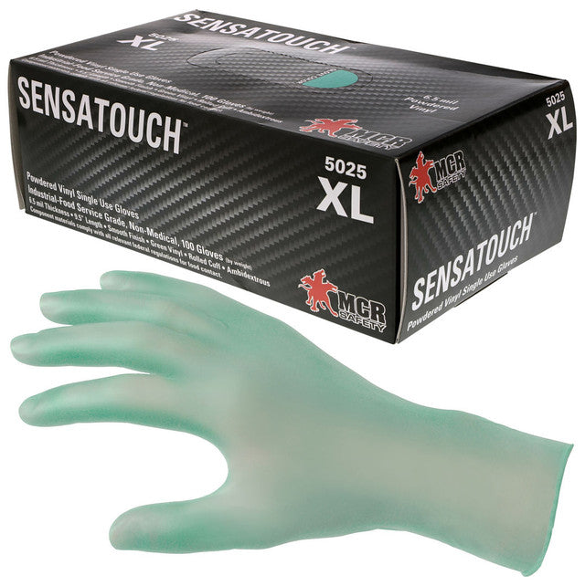 MCR SensaTouch™ Gloves - Powdered Disposable Vinyl Gloves - 6.5 mil (9.5 g) - Industrial Food Service Grade - Box of 100
