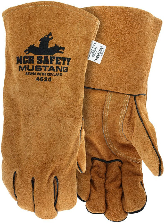 MCR Safety Mustang® - Leather Welding Work Gloves - Full Sock Jersey Lined - Premium A Grade Split Leather - Reinforced Palm and Thumb Strap - Box of 12