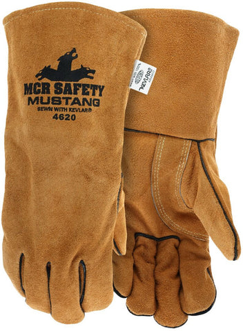 MCR Safety Mustang® - Leather Welding Work Gloves - Full Sock Jersey Lined - Premium A Grade Split Leather - Reinforced Palm and Thumb Strap - Box of 12