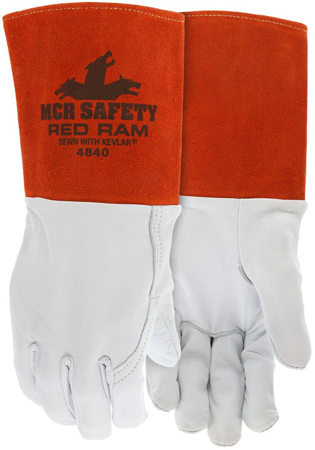 MCR Safety Red Ram® - Leather Welding Work Gloves - Premium Grain Goatskin Leather - 6-Inch Split Cowhide Leather Cuff - Box of 12