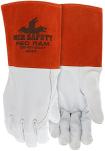 MCR Safety Red Ram® - Leather Welding Work Gloves - Premium Grain Goatskin Leather - 6-Inch Split Cowhide Leather Cuff - Box of 12