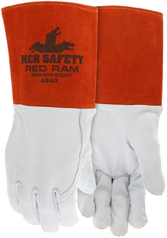MCR Safety Red Ram® - Leather Welding Work Gloves - Premium Grain Goatskin Leather - 6-Inch Split Cowhide Leather Cuff - Box of 12