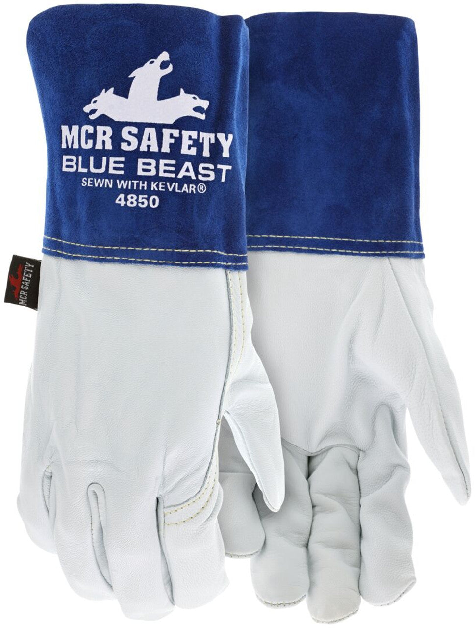 MCR Safety Blue Beast - Leather Welding Work Gloves - Premium Top Grain Goatskin Leather - 4.5 Inch Cowskin Split Leather Cuff - Left or Right Hand ONLY - Box of 24
