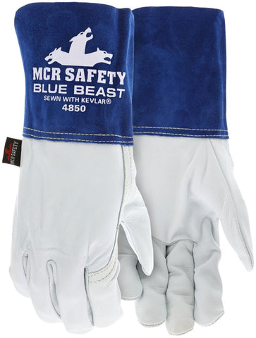 MCR Safety Blue Beast - Leather Welding Work Gloves - Premium Top Grain Goatskin Leather - 4.5 Inch Cowskin Split Leather Cuff - Left or Right Hand ONLY - Box of 24