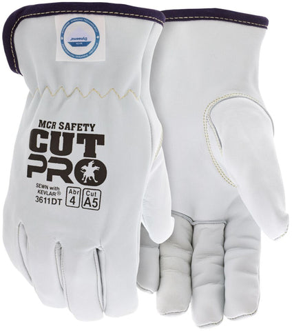 MCR Leather Drivers Work Gloves - Premium A Grade Grain Goatskin - Dyneema® Diamond Technology Lining - Cut Resistant Gloves - Keystone Thumb