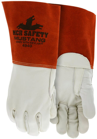 MCR Safety Mustang - Leather Welding Work Gloves - Premium A Grade Grain Cowskin Leather - 5 Inch Split Leather Bell Cuff - Reinforced Thumb - Box of 12