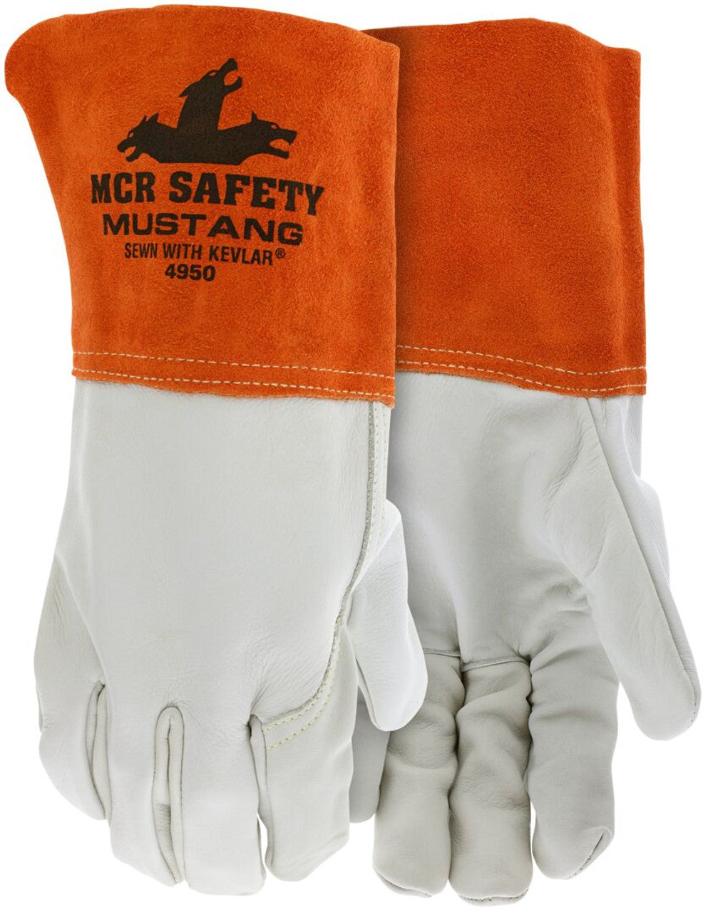 MCR Safety Mustang - Leather Welding Work Gloves - Premium A Grade Grain Cowskin Leather - 4.5 Inch Split Leather Gauntlet Cuff - Box of 12