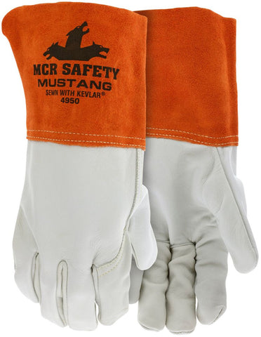 MCR Safety Mustang - Leather Welding Work Gloves - Premium A Grade Grain Cowskin Leather - 4.5 Inch Split Leather Gauntlet Cuff - Box of 12