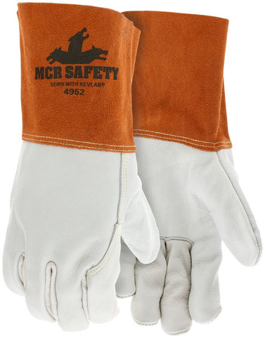 MCR Safety Welding - Leather Welding Work Gloves - Select B Grade Grain Cow Leather - 4.5 Inch Russet Split Leather Cuff - Box of 12