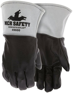 MCR Safety Welding - Leather Welding Work Gloves - Premium A Grade Black Grain Pigskin - 4.5 Inch Split Cow Cuff - Box of 12