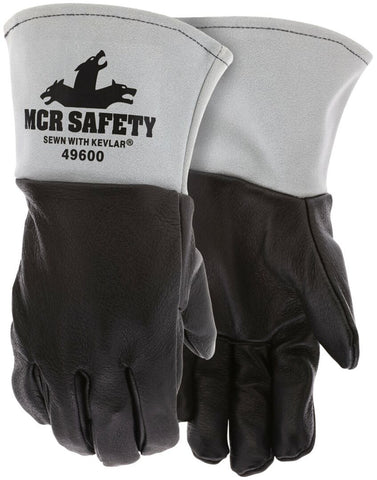 MCR Safety Welding - Leather Welding Work Gloves - Premium A Grade Black Grain Pigskin - 4.5 Inch Split Cow Cuff - Box of 12