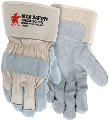 MCR Sidekick® Series Leather Palm Work Gloves - Premium A Grade Split Side Leather - 2.5 Inch Rubberized Safety Cuff - Sewn with DuPont™ Kevlar® - Box of 12