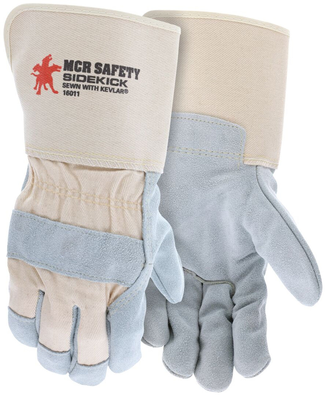 MCR Sidekick® Series Leather Palm Work Gloves - Premium A Grade Split Side Leather - 4.5 Inch Rubberized Gauntlet Cuff - Sewn with DuPont™ - Box of 12