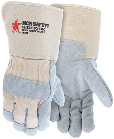 MCR Sidekick® Series Leather Palm Work Gloves - Premium A Grade Split Side Leather - 4.5 Inch Rubberized Gauntlet Cuff - Sewn with DuPont™ - Box of 12