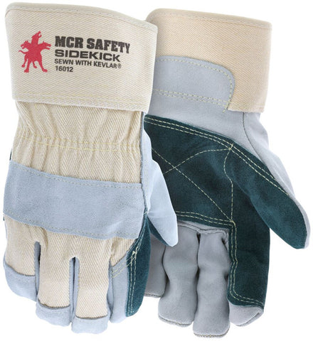 MCR Sidekick® Series Double Leather Palm Work Gloves - Premium A Grade Split Side Leather - 2.5 Inch Rubberized Safety Cuff - Sewn with DuPont™ - Box of 12