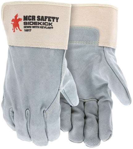 MCR Sidekick® Gloves Full Leather Back Work Glove - Premium A Grade Split Side Leather - 2.5 Inch Rubberized Safety Cuff - Sewn with DuPont™ - Box of 12