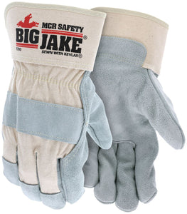 MCR Big Jake® Series Leather Palm Work Gloves - Premium A+ Grade Split Side Leather - Sewn with DuPont ™ Kevlar® - 2¾ -Inch Rubberized Safety Cuff - Box of 12