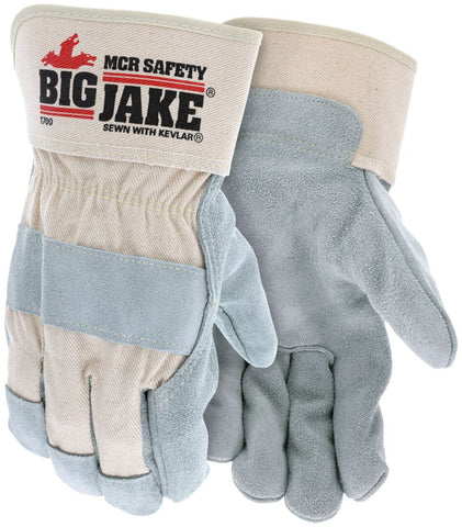 MCR Big Jake® Series Leather Palm Work Gloves - Premium A+ Grade Split Side Leather - Sewn with DuPont ™ Kevlar® - 2¾ -Inch Rubberized Safety Cuff - Box of 12