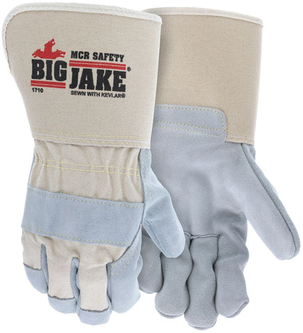 MCR Big Jake® Series Leather Palm Work Gloves - Premium A+ Grade Split Side Leather - Sewn with DuPont ™ Kevlar® - 4.5 Inch Rubberized Safety Cuff - Box of 12