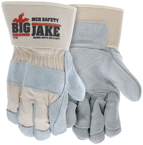 MCR Big Jake® Series - Double Leather Palm and Fingers Work Gloves - Premium A+ Grade Split Side Leather - 2.75 Inch Rubberized Safety Cuff - Sewn with DuPont™ Kevlar® - X Large - Box of 12 - Part# 1715