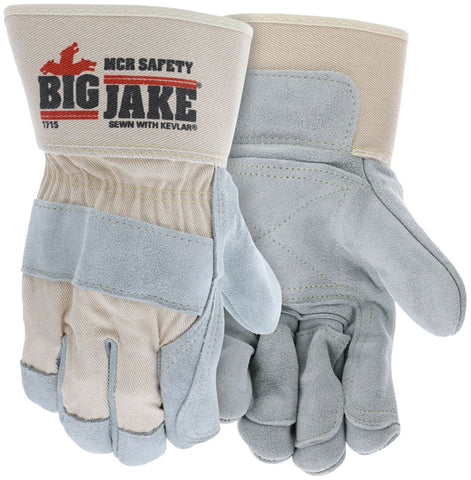MCR Big Jake® Series - Double Leather Palm and Fingers Work Gloves - Premium A+ Grade Split Side Leather - 2.75 Inch Rubberized Safety Cuff - Sewn with DuPont™ Kevlar® - X Large - Box of 12 - Part# 1715