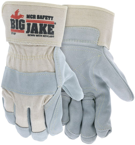 MCR Big Jake® Series Double Leather Palm and Fingers - Premium A+ Grade Split Side Leather Palm - 2.75 Inch Rubberized Safety Cuff - Large - Box of 12 - Part# 1715PL