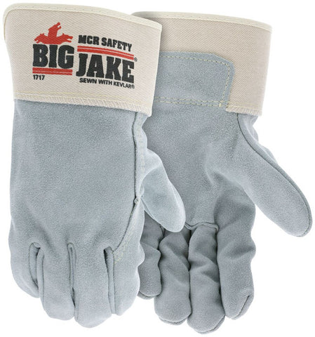 MCR Big Jake® Series - Premium A+ Grade Leather Palm Work Gloves - 2.75 Inch Rubberized Safety Cuff - Full Leather Back - Sewn with DuPont™ Kevlar® - X Large - Box of 12 - Part# 1717