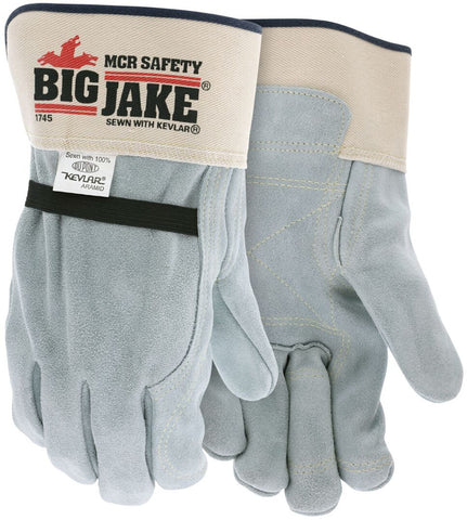 MCR Big Jake® Series - Leather Palm Work Gloves - Inner Double Palm - Premium A+ Split Side Leather - Full Leather Back - 2.5-Inch Rubberized Safety Cuff - Elastic Strap Back - Box of 12