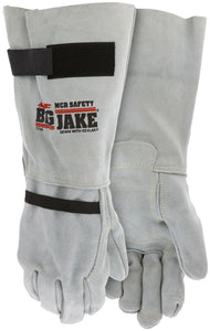 MCR Big Jake® Series - Full Leather Back Work Gloves - 8 Inch Leather Extended Gauntlet Bell Cuff - Inside Double Leather Palm - Hook and Loop Adjustability - Box of 12