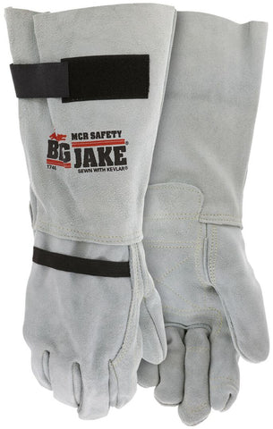 MCR Big Jake® Series - Full Leather Back Work Gloves - 8 Inch Leather Extended Gauntlet Bell Cuff - Inside Double Leather Palm - Hook and Loop Adjustability - Box of 12