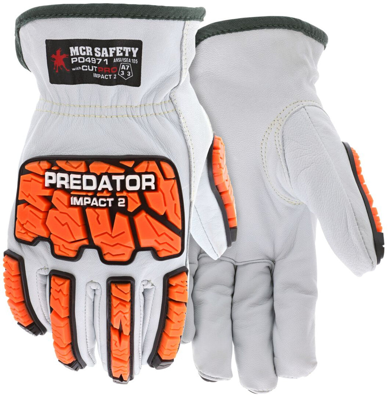 MCR Predator® Mechanics Gloves - Goatskin Leather Drivers Work Gloves - Tire Tread TPR Back, Fingers, and Thumb - 360° Cut Resistant Liner - TPR Back Provides Level 2 Impact Protection - Box of 12