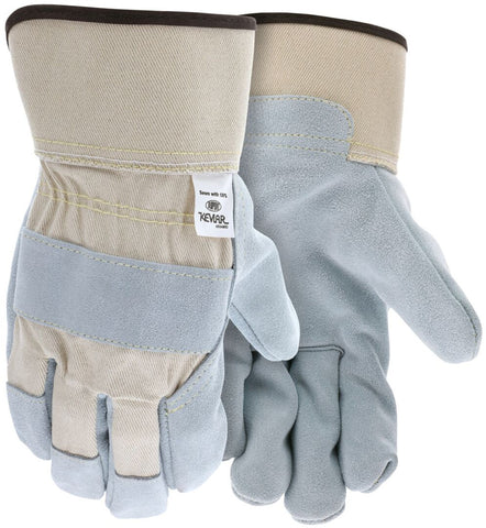 MCR Leather Palm Work Gloves - Select A Grade Split Shoulder Leather - 2.5 Inch Rubberized Safety Cuff - Sewn with DuPont™ Kevlar® - Box of 12